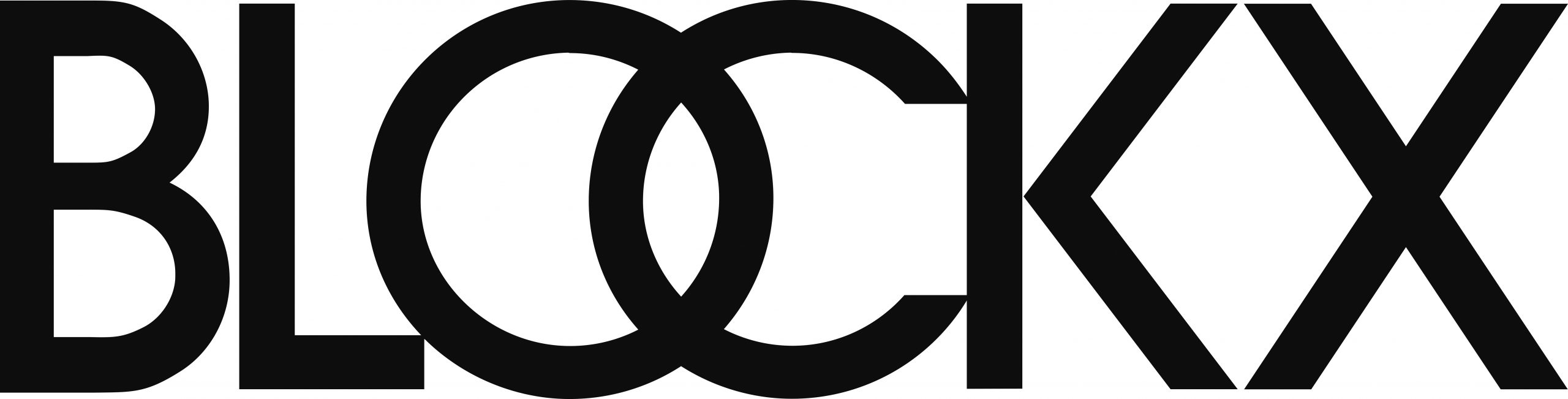 Black text logo spelling BLOCKX in bold, uppercase letters. The two Os overlap, creating a stylized, interlocking design. Blockx is renowned for premium pigmente and pastellkreide. The background is white.