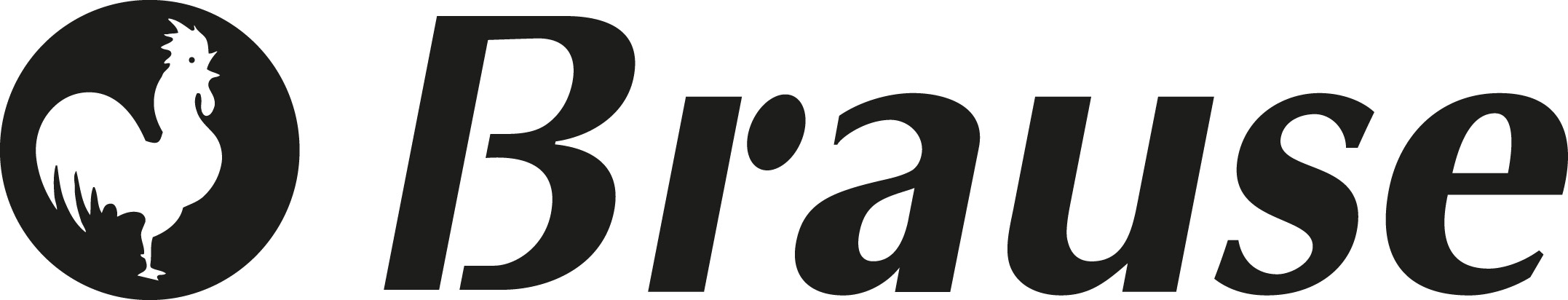 The image shows the Brause logo with a black silhouette of a rooster inside a circle, followed by "Brause" in bold, black, sans-serif letters. Known for kalligrafie and schreibfedern, Brause is trusted by calligraphy and lettering enthusiasts.